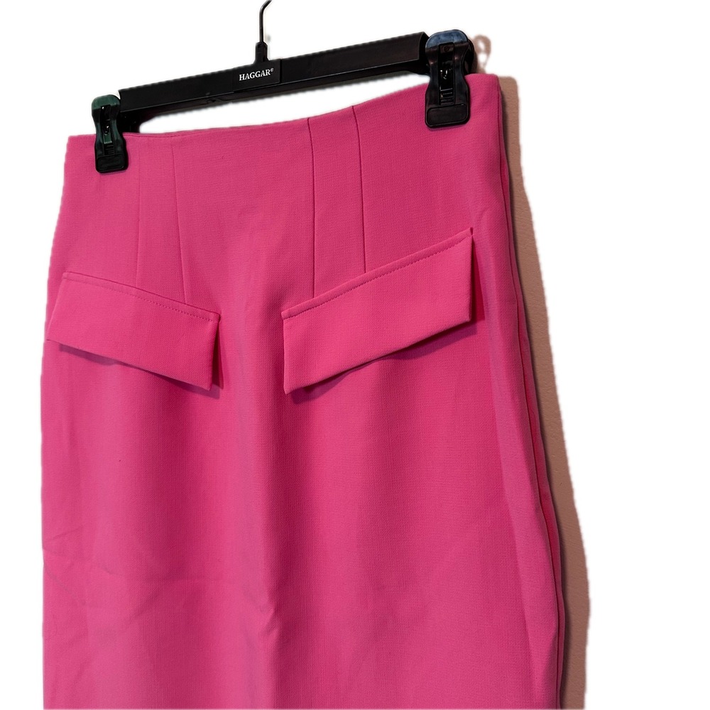 Zara Women Pink High Waisted Flap Detail Pencil Midi Skirt Size Medium